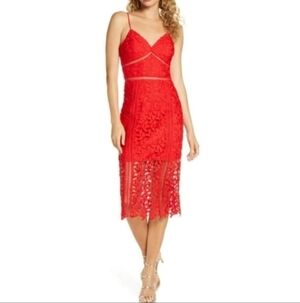 Bardot ROXY Lace Midi Dress in Red